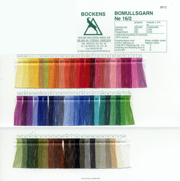 Bockens 16/2 Cotton Color Card | Color Cards